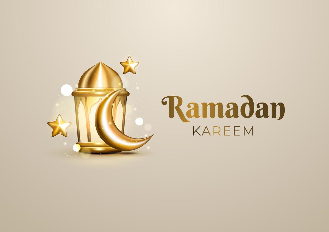 saudações islâmicas realistas do ramadã com crescente dourado, estrela e lanterna árabe. fundo de luxo ramadan kareem vetor