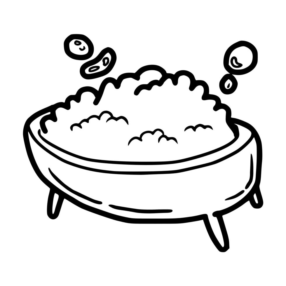 banheira de contorno desenhada à mão com ícone de vetor de espuma de bolha