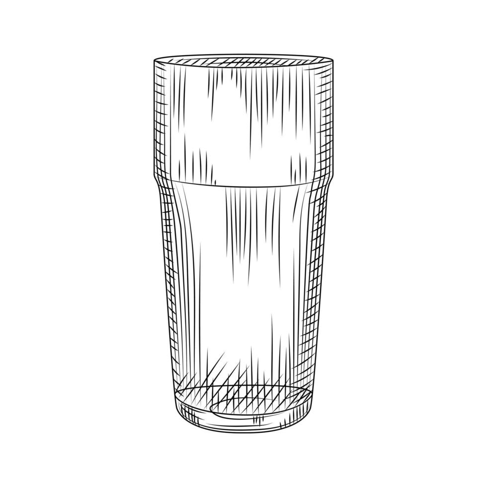vidro de vidro collin desenhado à mão. highball isolado no fundo branco. vetor