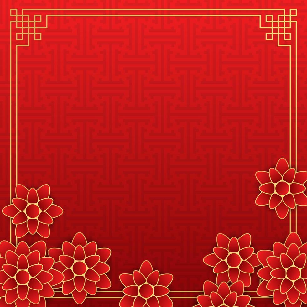fundo chinês, fundo vermelho festivo clássico decorativo e moldura de ouro, ilustração vetorial vetor