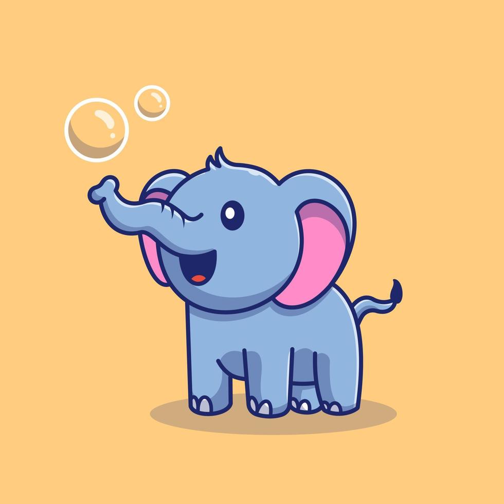 elefante fofo jogando bolhas dos desenhos animados ilustração de ícone de vetor. natureza animal ícone conceito isolado vetor premium. estilo de desenho animado plano.