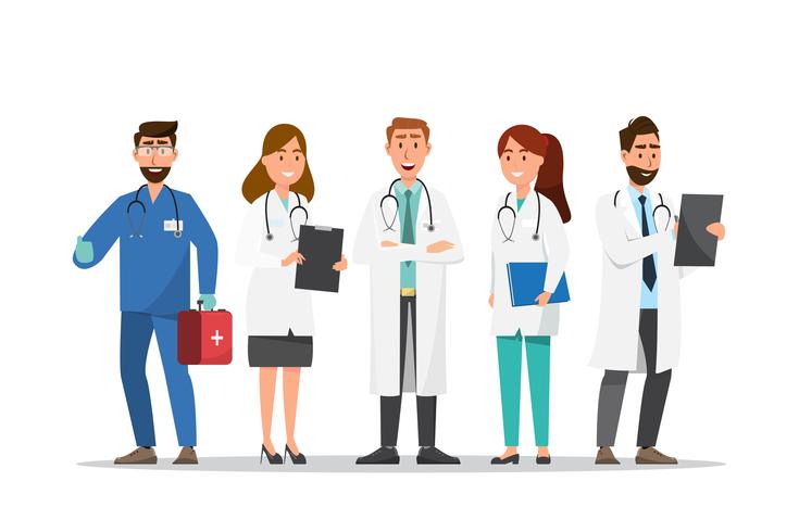 Conjunto de personagens de desenhos animados de médico e enfermeiro vetor