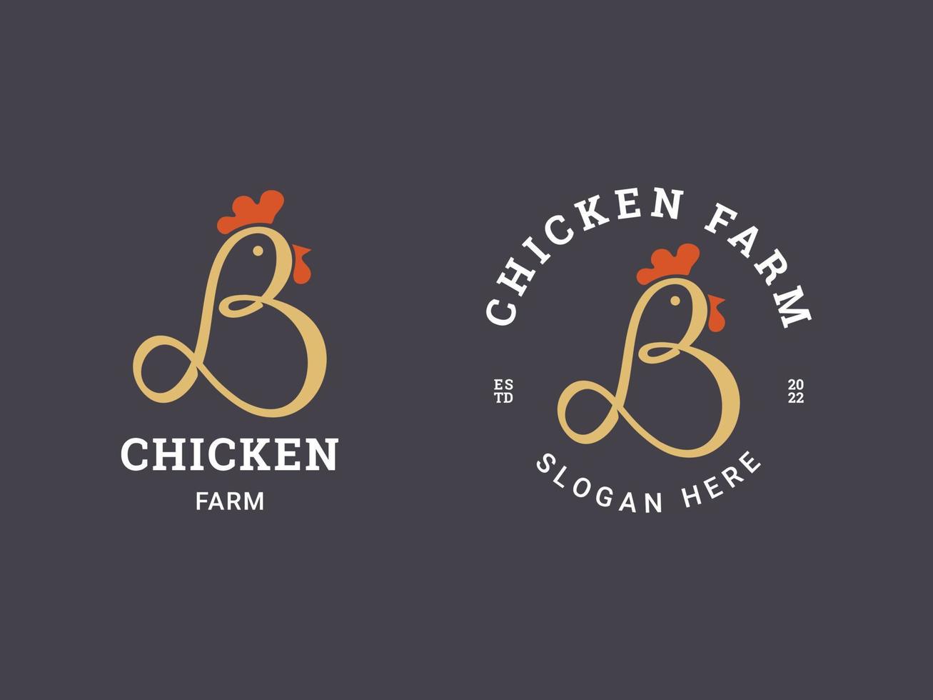 fazenda de frango com modelo de logotipo inicial de letra b vetor