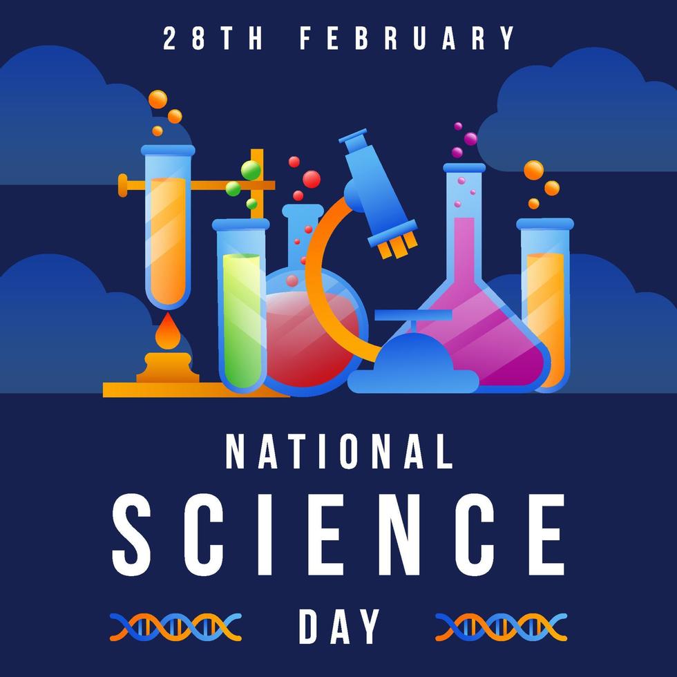 cor gradiente de ilustração do dia nacional da ciência com ferramentas de laboratório vetor