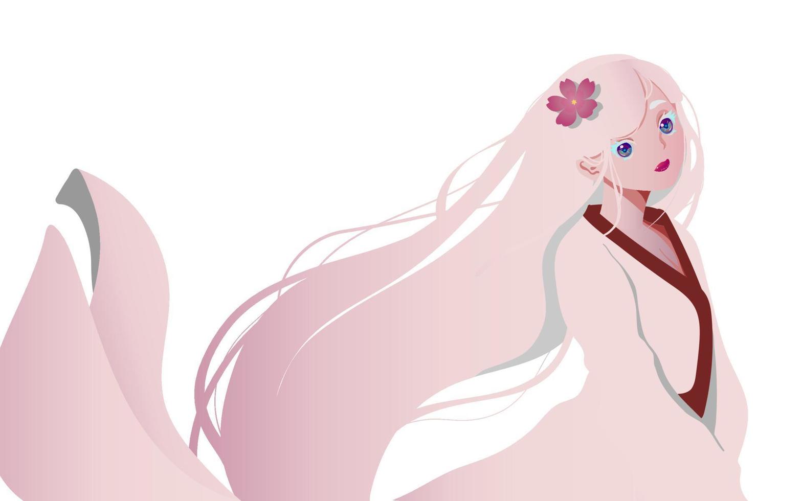 menina de cabelos compridos com uma ilustração vetorial de flor vetor