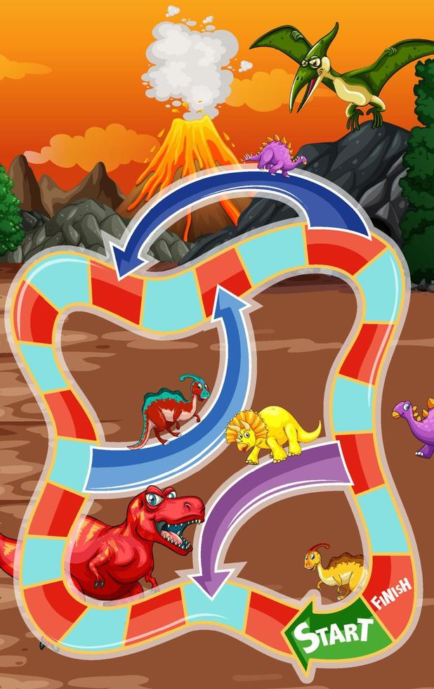 modelo de jogo de cobra e escadas no tema dinossauro vetor