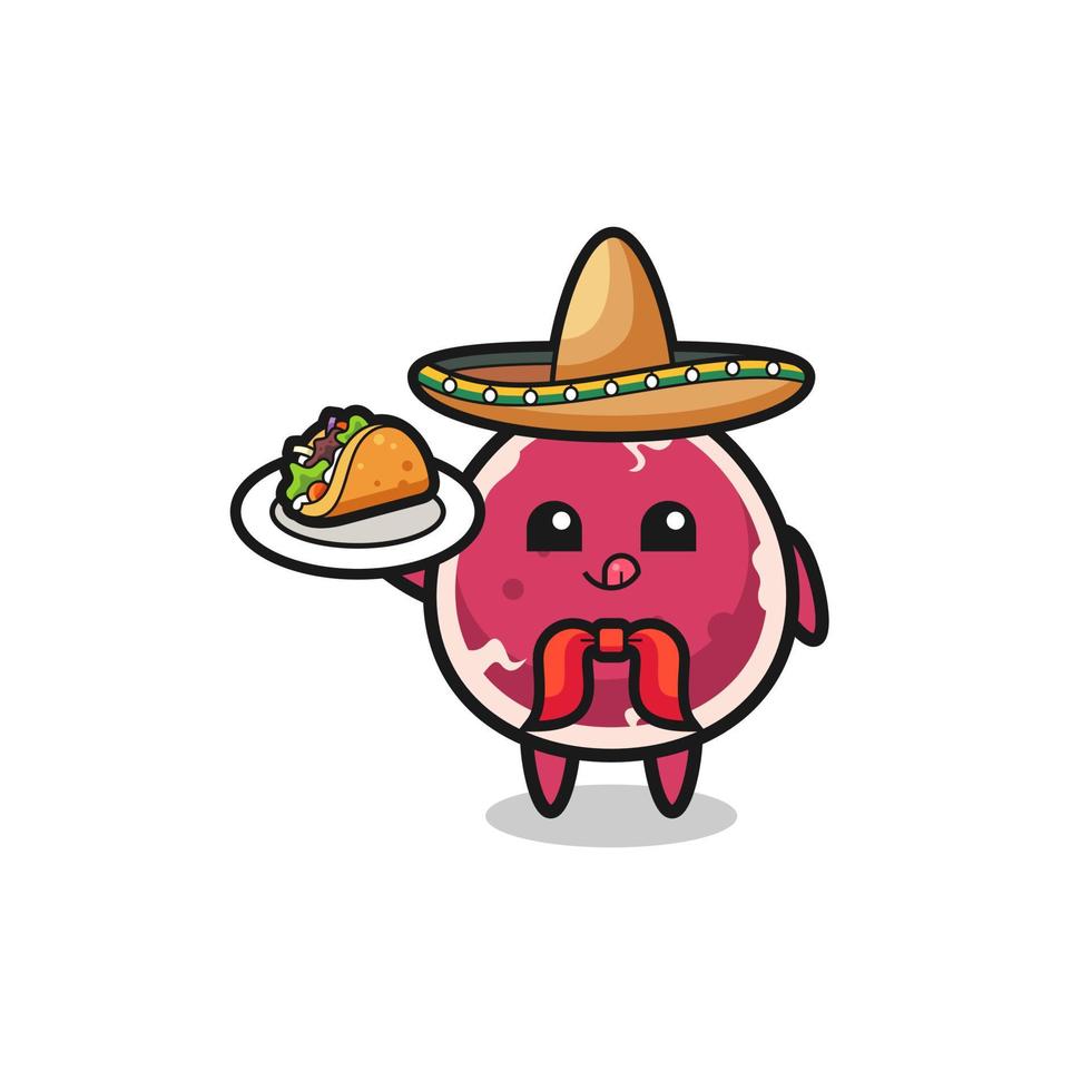 mascote chef mexicano de carne segurando um taco vetor