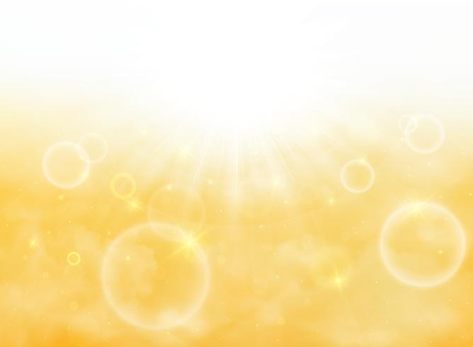 O verão do sol estourou na luz suave com fundo do céu do ouro amarelo. ilustração vetorial eps10 vetor