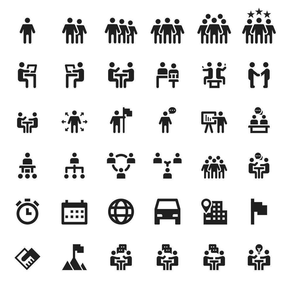 conjunto de coleção de vetores de equipe de grupo de trabalho de linha de ícones de pessoas, reunião, trabalho em equipe, empresário