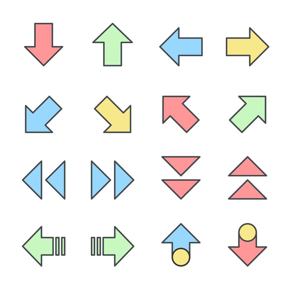setas ícones linha de cores definir cursor setas simples modernas ilustração vetorial vetor