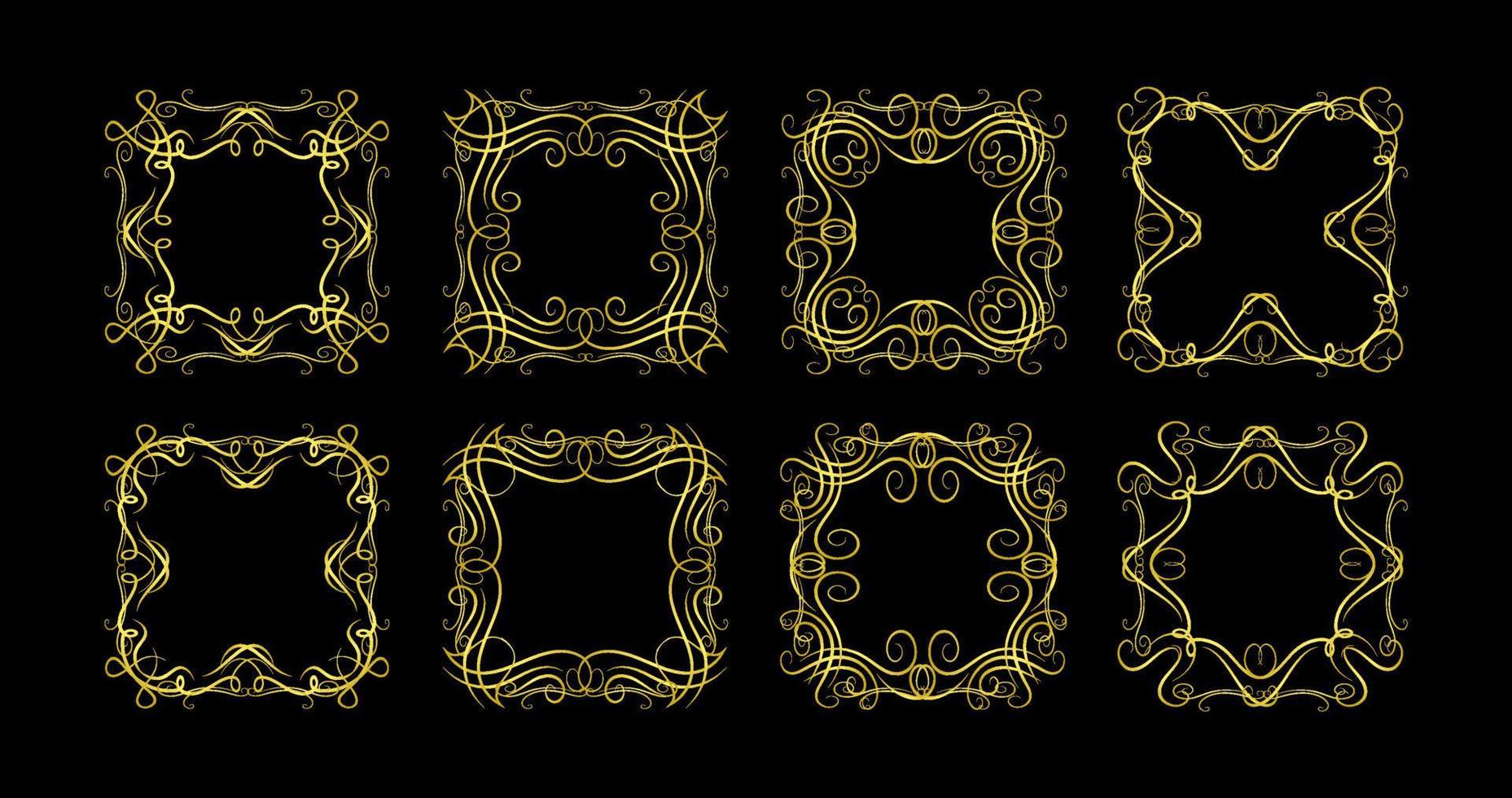 coleção de conjunto de elementos de fronteiras de ouro, vetor de ornamento. quadro