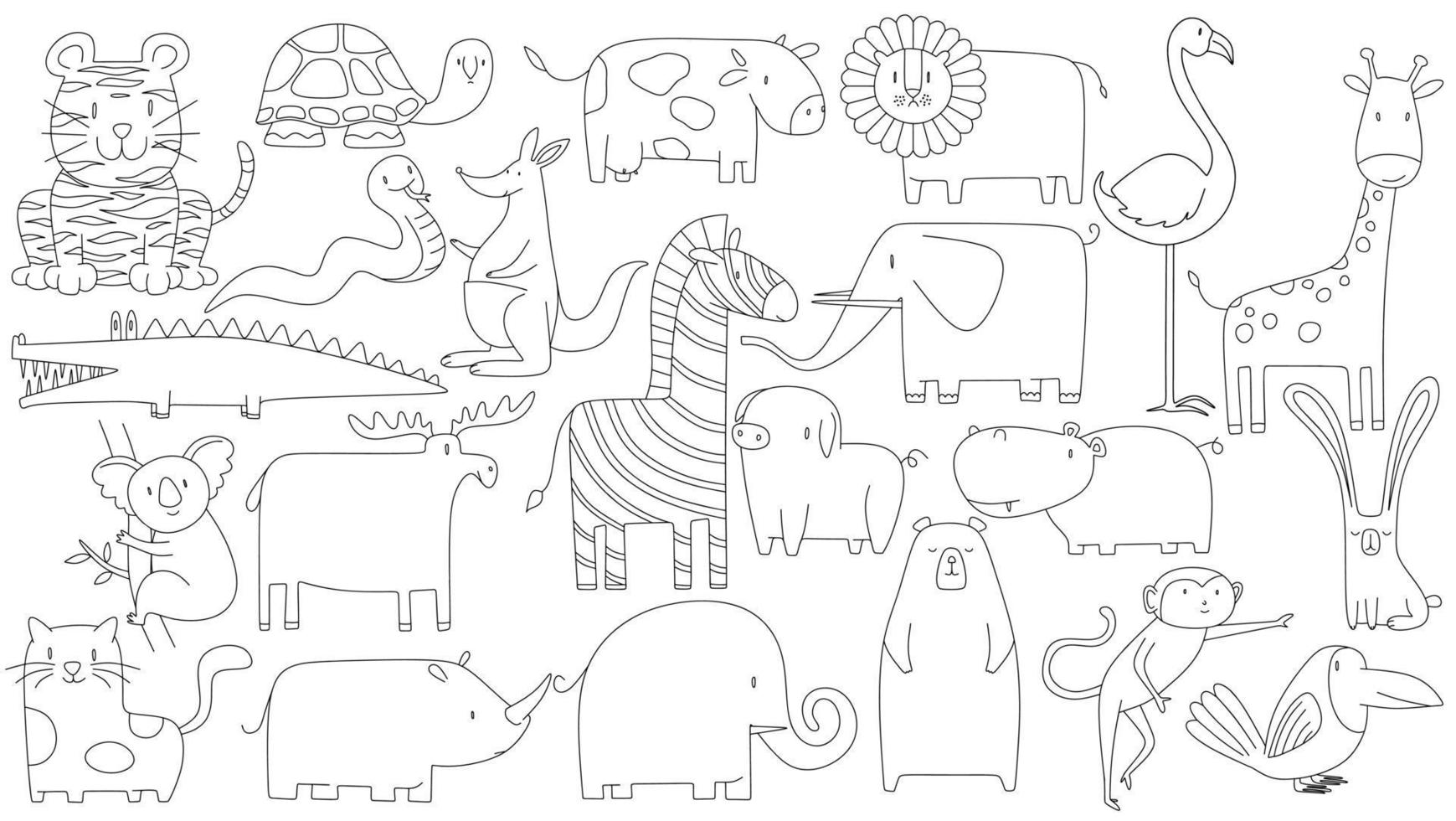 desenho vetorial grande conjunto de animais fofos doodle. vetor