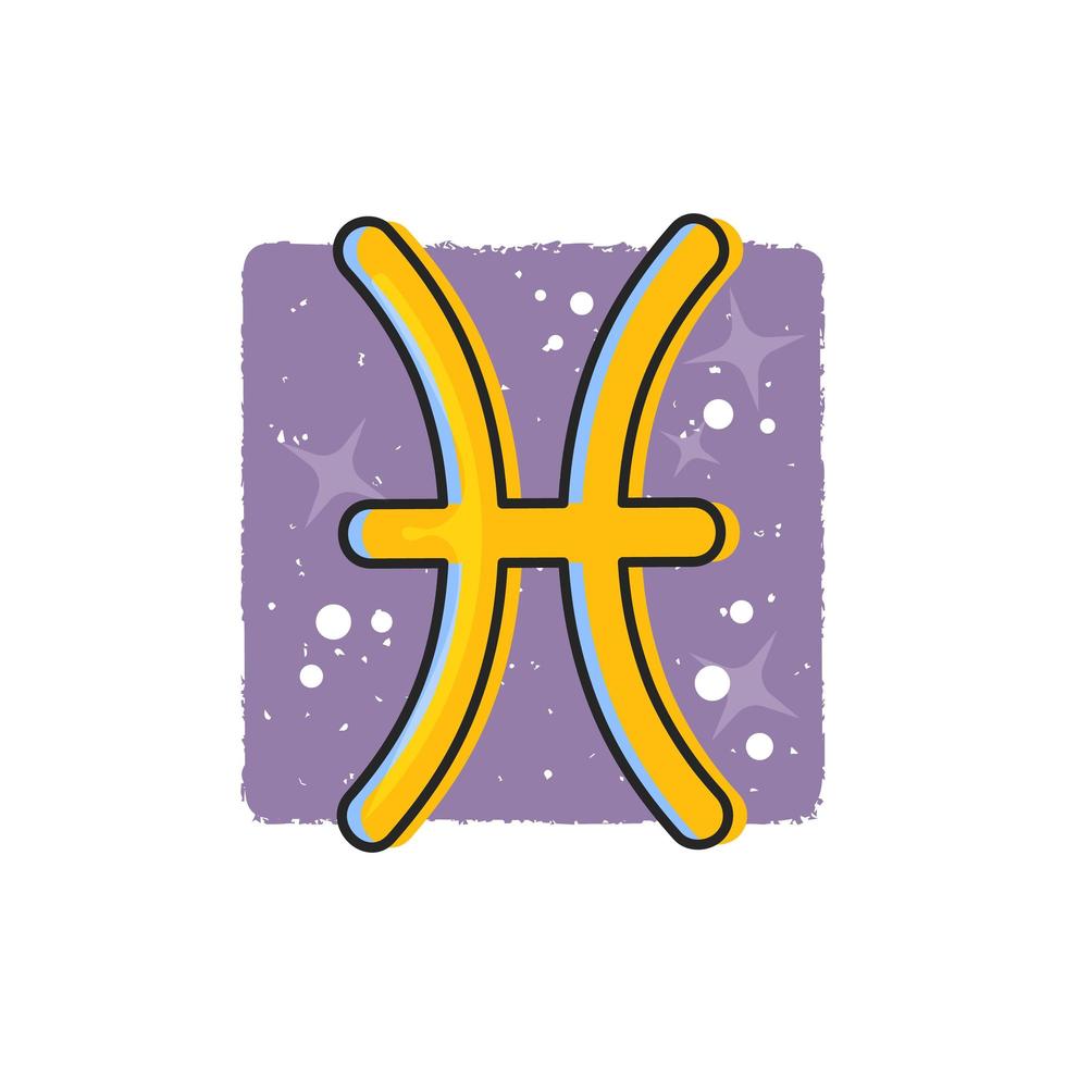 peixes - signos do zodíaco. símbolo de desenho animado em fundo roxo vetor