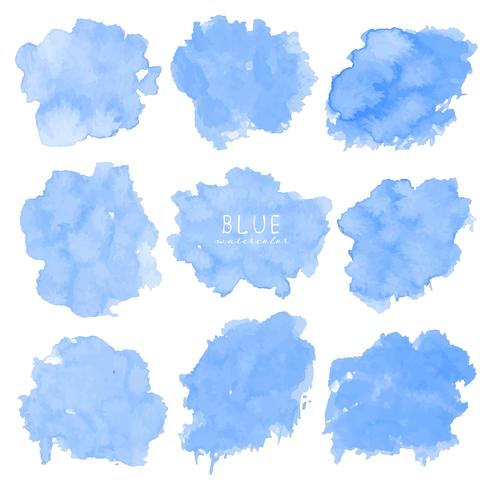 Grupo de aquarela azul no fundo branco, aquarela do curso da escova, ilustração do vetor. vetor