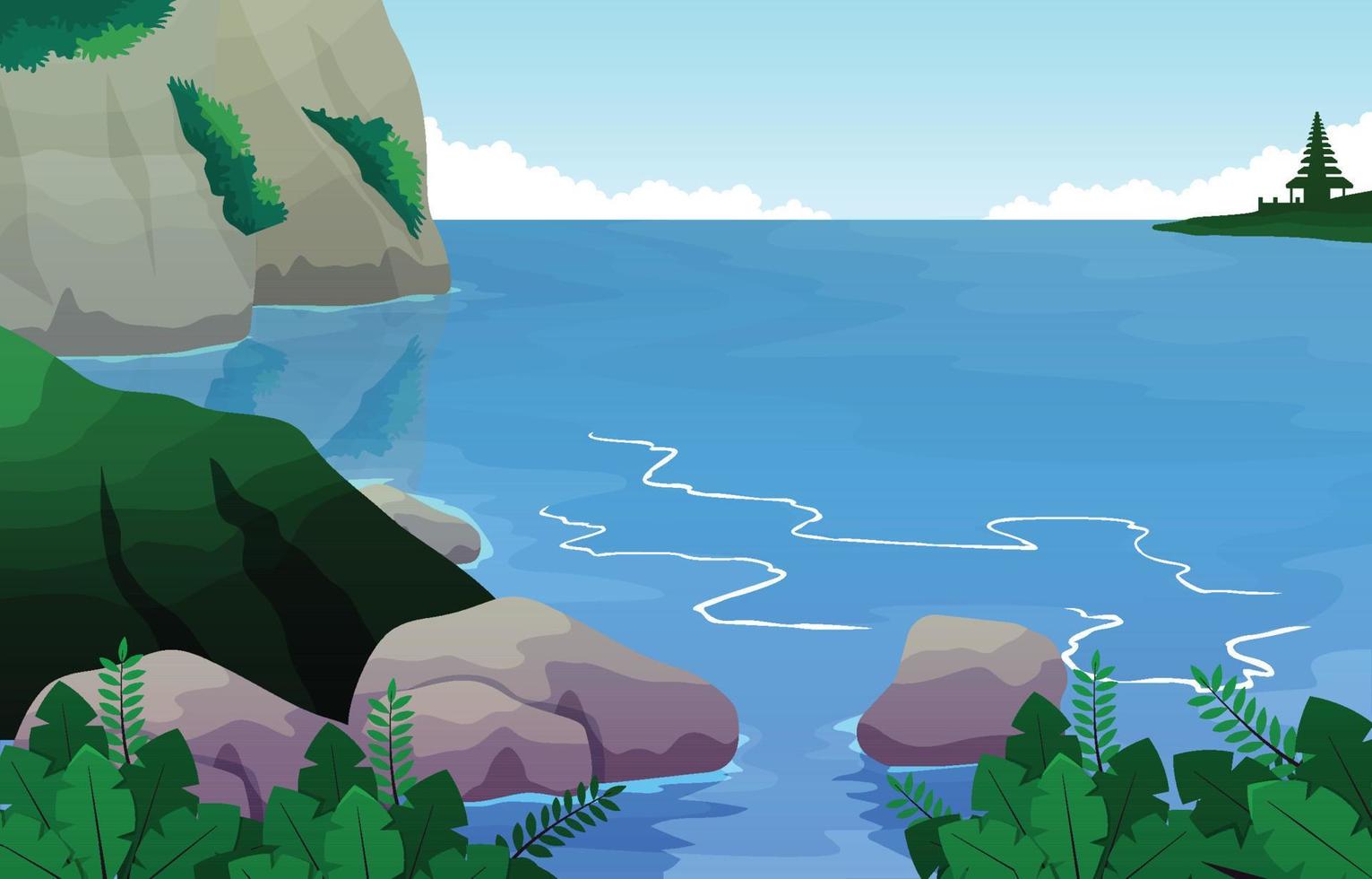 ilha mar verão penhasco paisagem vista nusa penida bali ilustração vetor