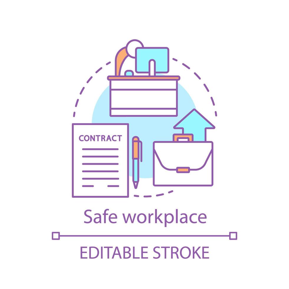 ícone de conceito de local de trabalho seguro. ilustração de linha fina de ideia de contrato de segurança ocupacional. proteção dos direitos trabalhistas. barganha coletiva. seguro de emprego. desenho de contorno isolado de vetor. traço editável vetor