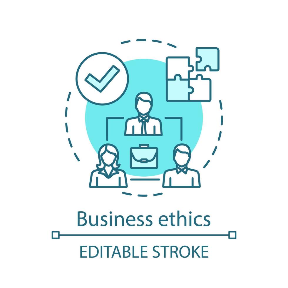 ícone do conceito de ética empresarial. ilustração de linha fina de idéia de política corporativa. Liderança. parceria. gerenciamento de equipe. tomando uma decisão. Solução de problemas. desenho de contorno isolado de vetor. traço editável vetor