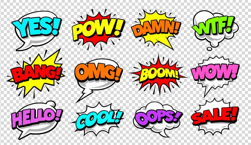 Bolhas do discurso em quadrinhos Pop Art Vector Set