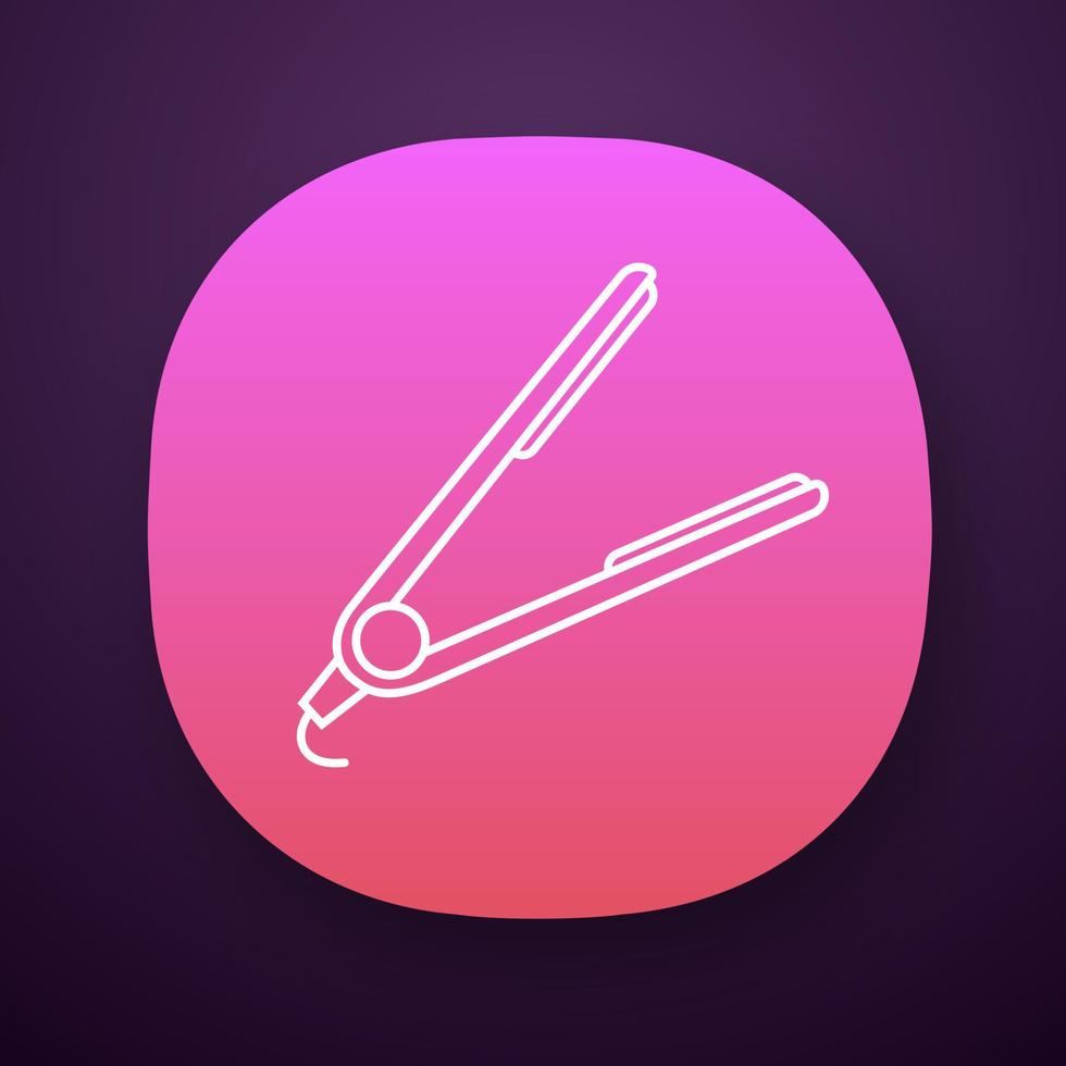 ícone do aplicativo alisador de cabelo. chapinha. alisamento temporário de cabelos cacheados por aquecimento. penteado profissional. interface de usuário ui ux. web ou aplicativo móvel. ilustração vetorial isolada vetor