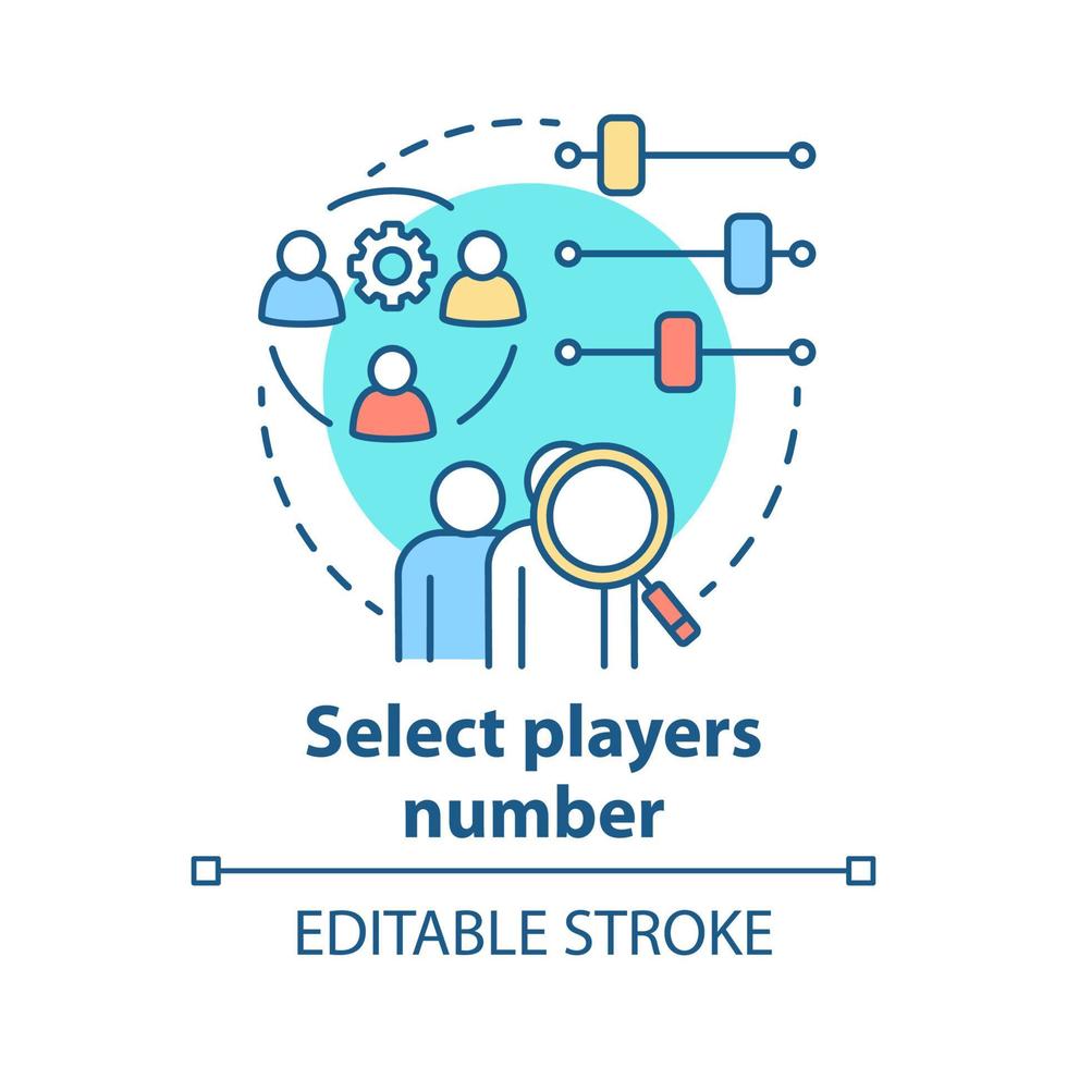 selecione o ícone de conceito de número de jogadores. ilustração de linha fina de ideia de trabalho em equipe. escolhendo e ajustando a equipe. pegando a quantidade de jogadores. desenho de contorno isolado do vetor. curso editável vetor