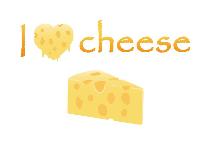 Eu amo queijo com queijo coração derreter e fatia isolado no fundo branco - ilustração vetorial de conceito de amor queijo vetor