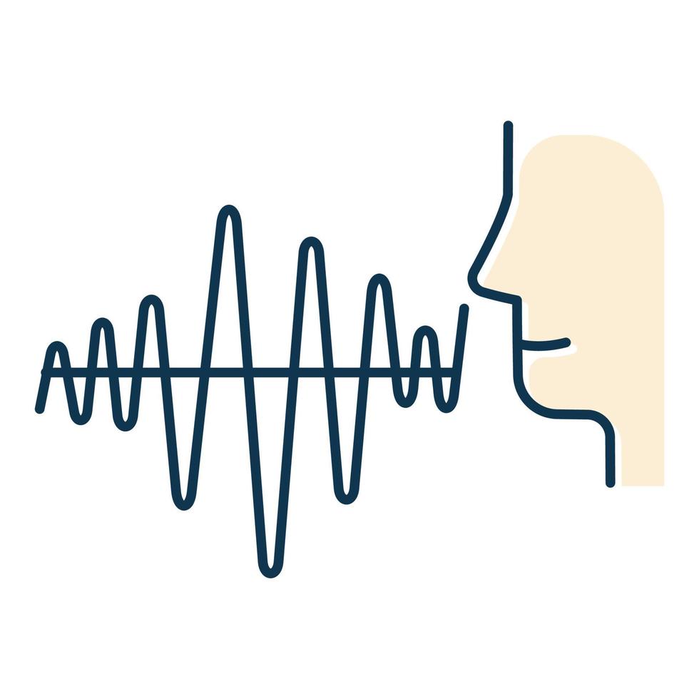 ícone de cor de onda sonora curvilínea. ideia de frequência de voz padrão. amplitude ondulada da fala humana. esquema de produção de som. comando de voz. conversa, conversa, bate-papo. ilustração vetorial isolada vetor