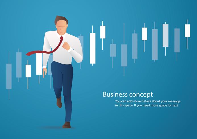 Empresário, correndo com o fundo do gráfico de castiçal, conceito de mercado de ações, ilustração vetorial vetor