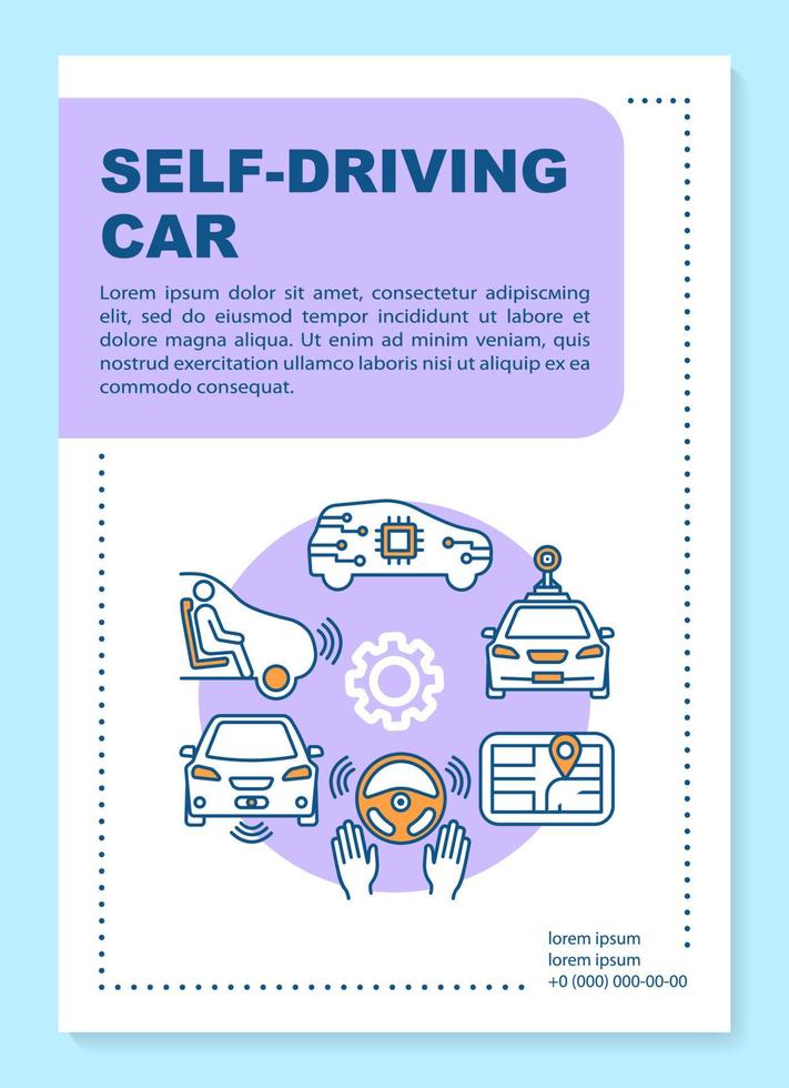 layout de modelo de folheto de carro autônomo. veículo autônomo. folheto, livreto, design de impressão de folheto com ilustrações lineares. layouts de página vetorial para revistas, relatórios anuais, cartazes publicitários vetor