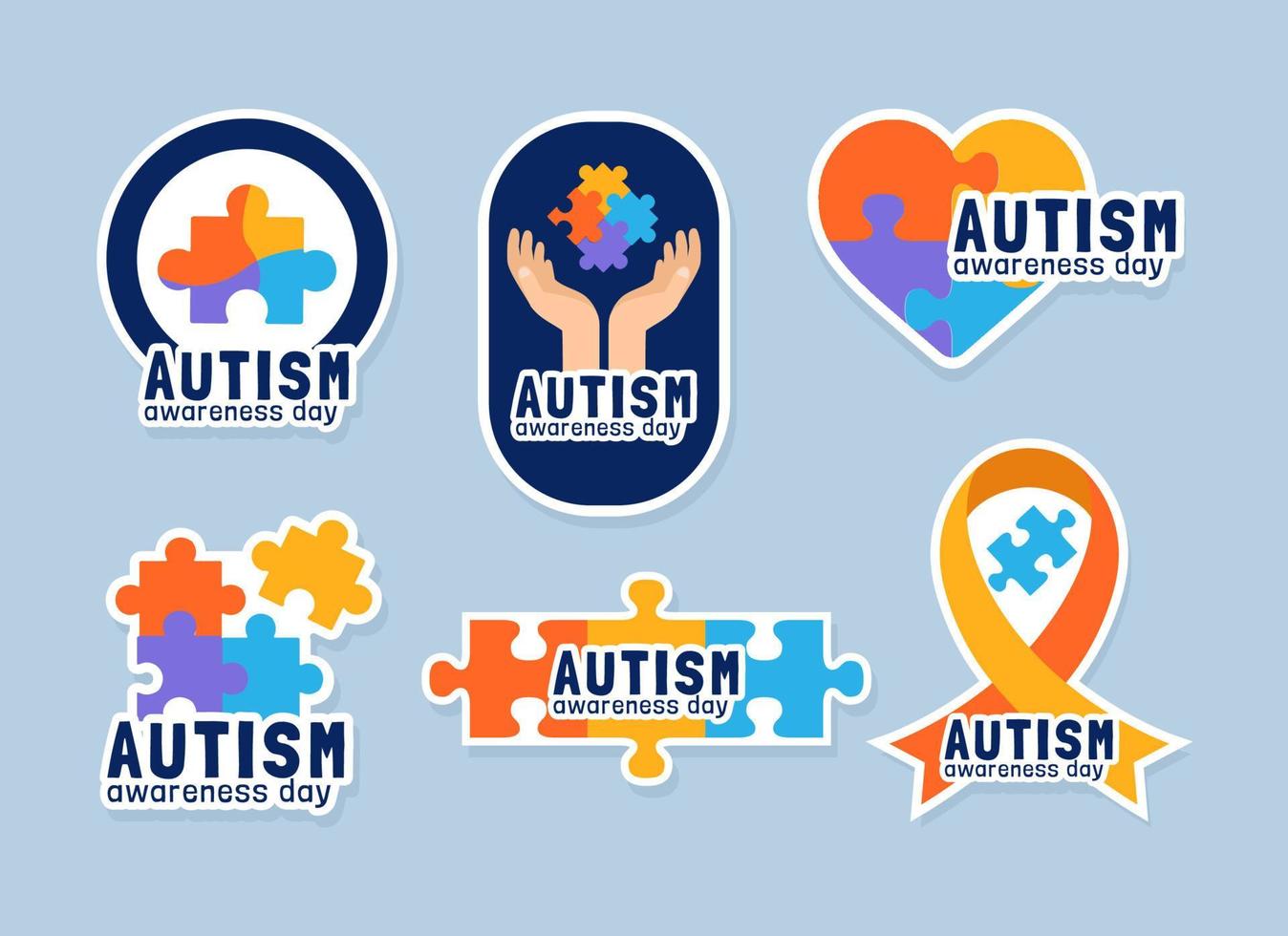 coleção colorida de adesivos do dia mundial do autismo vetor