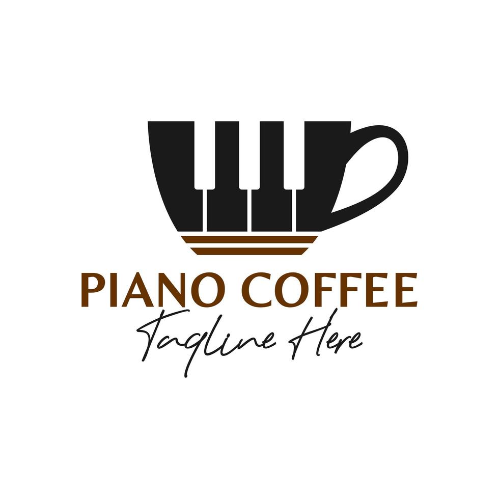 logotipo de ilustração de inspiração de café de música de piano vetor