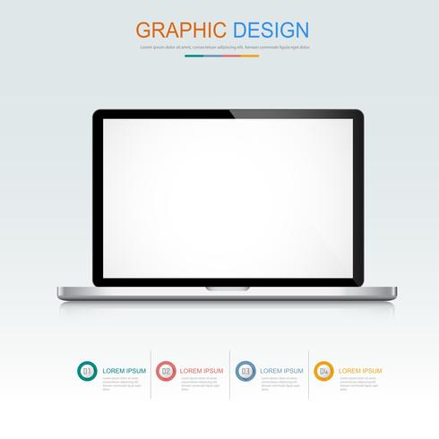 Computador portátil com tela em branco, 3d e plana vector design ilustração para web banner ou apresentação usada