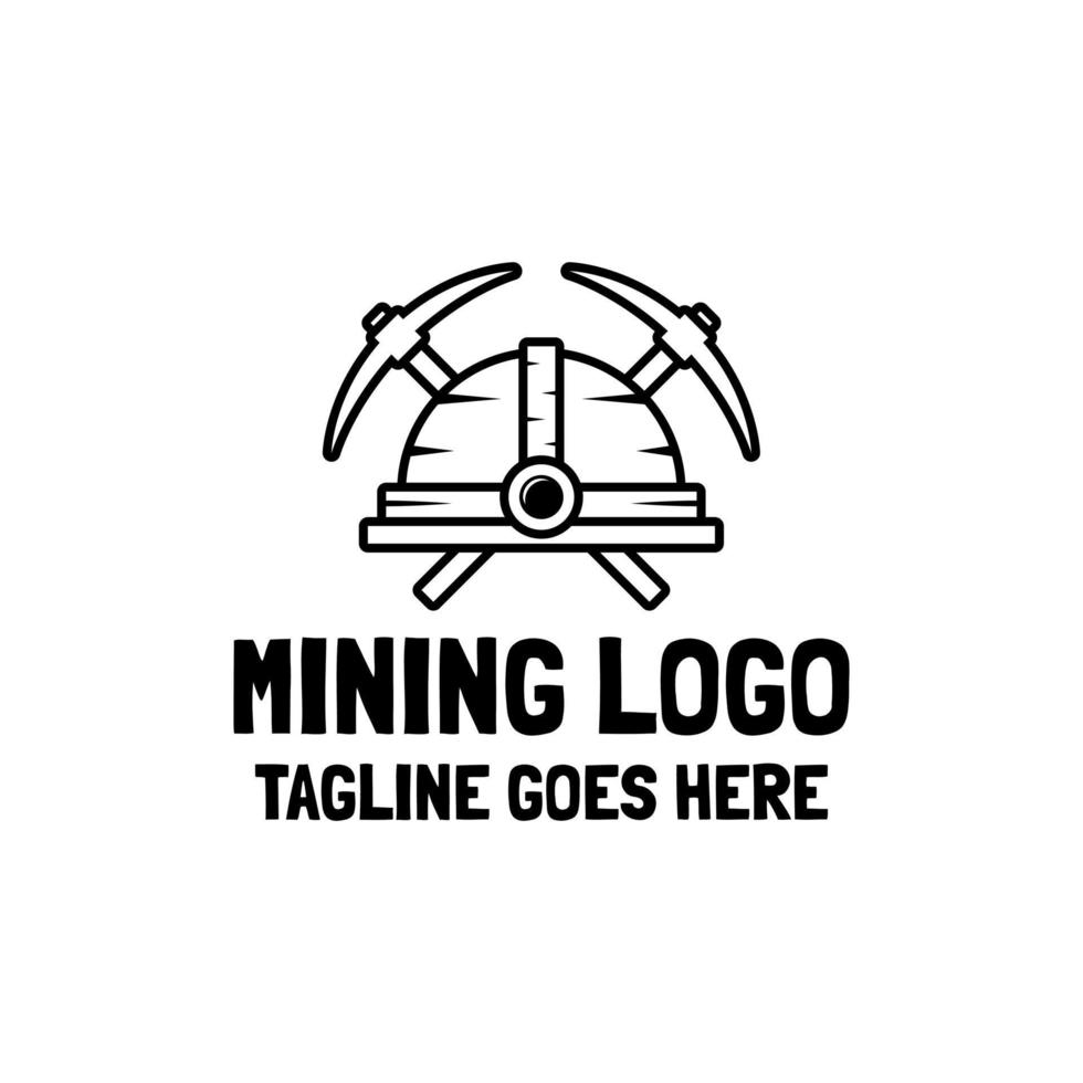 modelo de logotipo para empresa de mineração. o logotipo tem a forma de um chapéu de mina e picareta. vetor