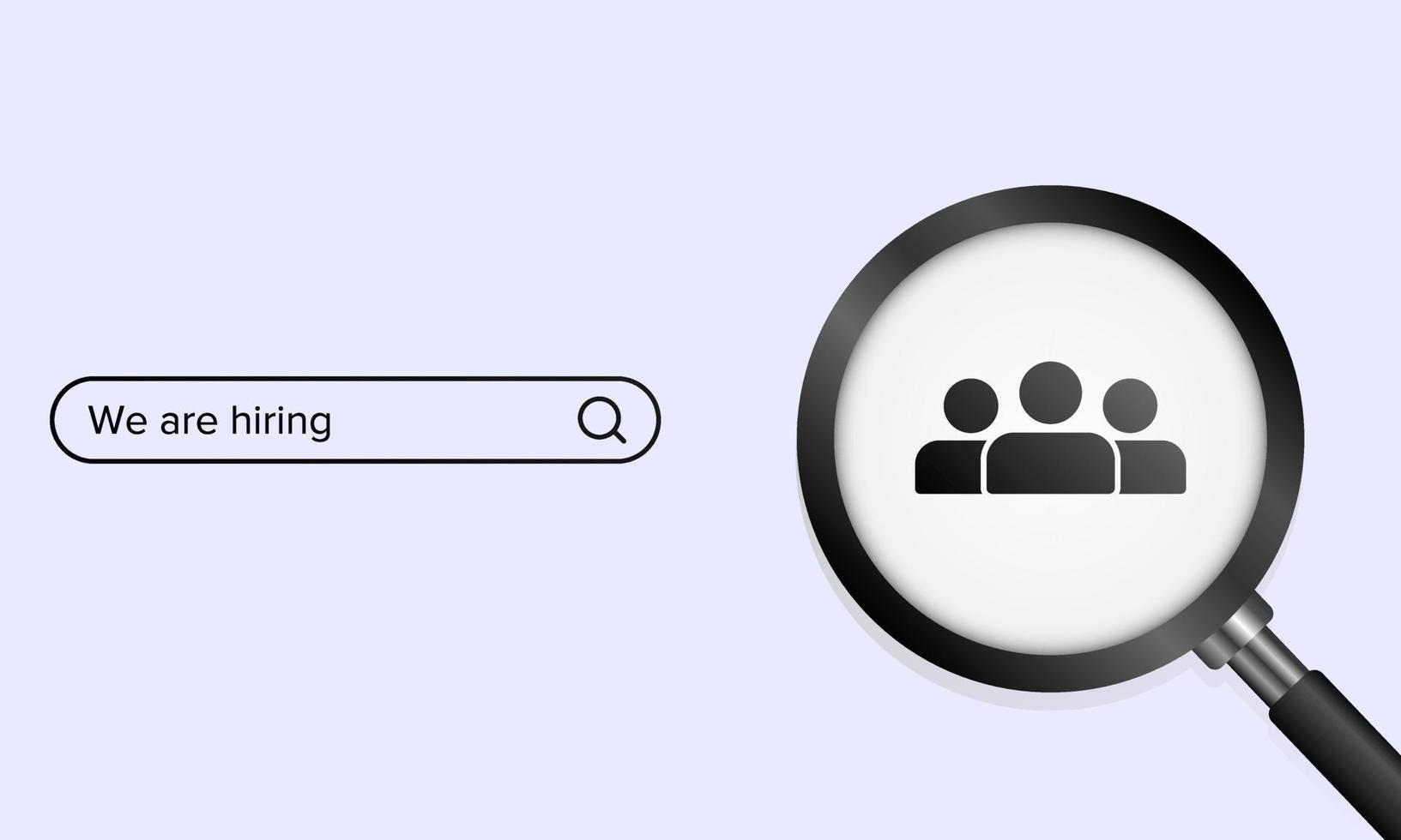 ilustração em vetor de programa de contratação de pessoal. fundo de lupa para site de vagas de emprego. modelo de design de banner de agência de recrutamento.