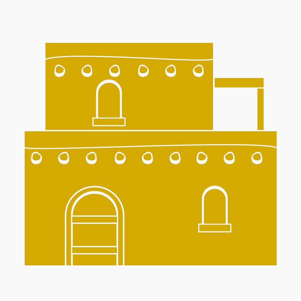 ilustração vetorial de casa árabe simples tradicional editável de dois andares em estilo monocromático plano para momentos islâmicos ou história do Oriente Médio e design relacionado à cultura vetor