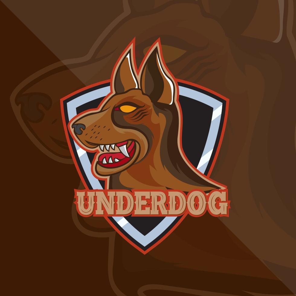 design de logotipo esport de mascote de emblema de cabeça de cachorro bravo. o logotipo de jogos esportivos de alta resolução é adequado para o mascote do seu time vetor
