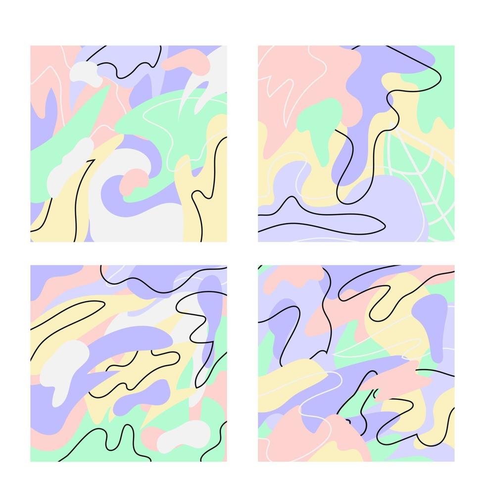 conjunto de quatro fundos abstratos. mão desenhada várias formas e cores azuis. ilustração moderna de retalhos em vetor. pode fazer plano de fundo e convite vetor