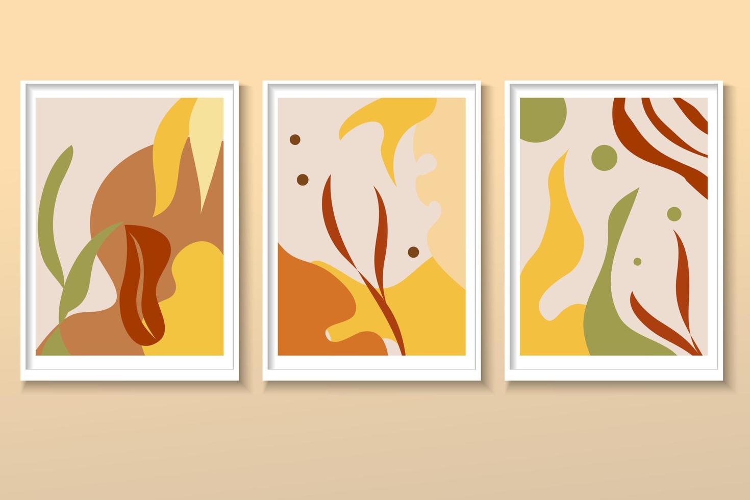 conjunto de folhas de natureza cartão postal minimalista, formas abstratas. ilustração vetorial em estilo cartoon plana. design bom para banners, pôster da web, folhetos e brochuras, cartões e capas vetor