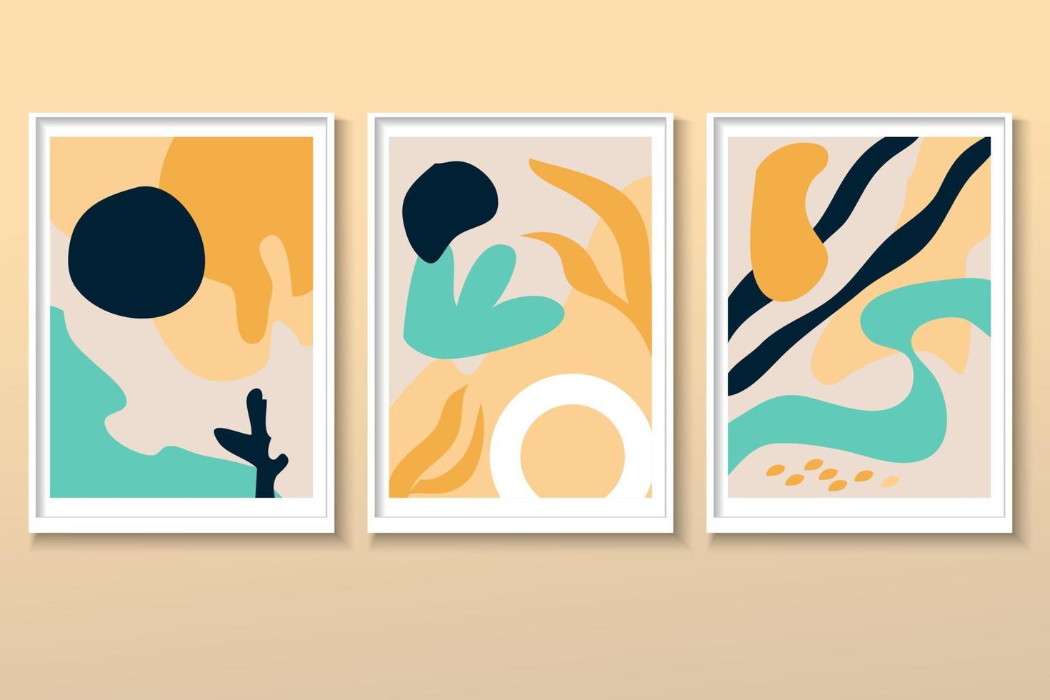 conjunto de folhas de natureza cartão postal minimalista, formas abstratas. ilustração vetorial em estilo cartoon plana. design bom para banners, pôster da web, folhetos e brochuras, cartões e capas vetor