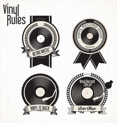 Retro emblemas de discos de vinil vetor