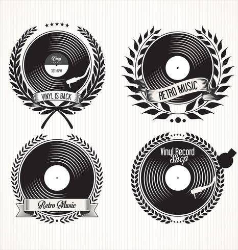 Retro emblemas de discos de vinil vetor
