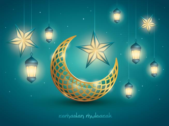 Lua crescente islâmica e lanternas vetor