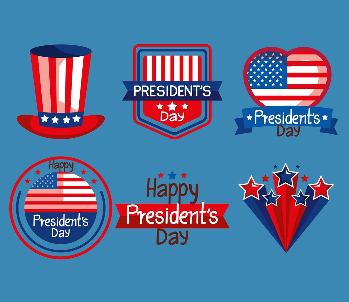 seis ícones do dia dos presidentes vetor