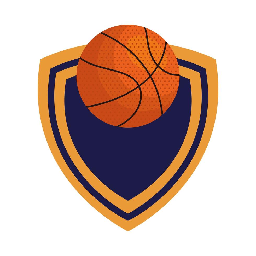 basquete, emblema, design com bola de basquete, com decoração de escudo vetor