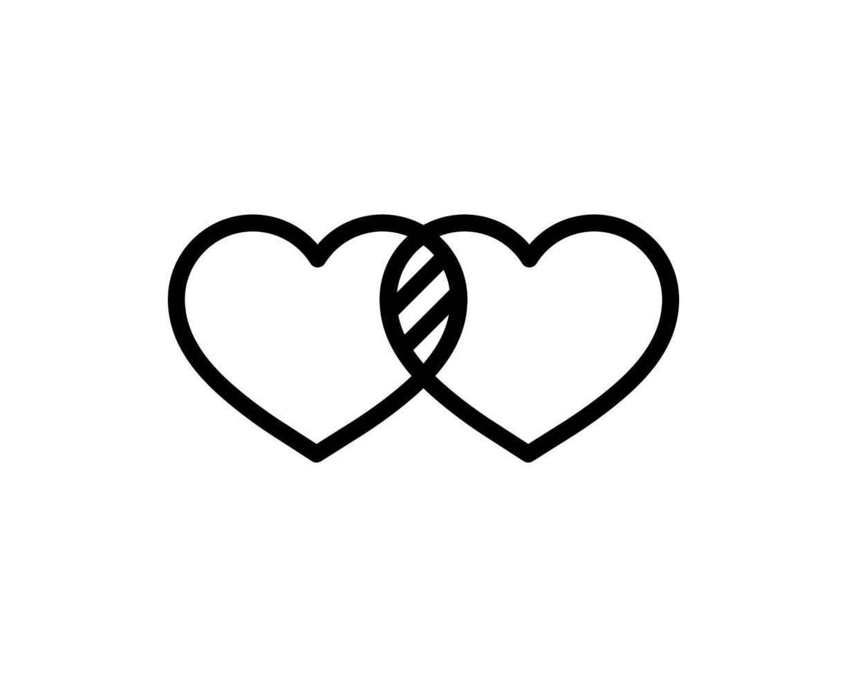 ícone de vetor de dois corações ligados isolado no fundo branco. símbolo do dia dos namorados.