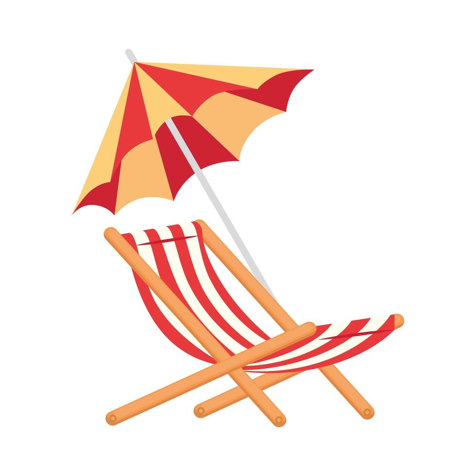 cadeira de praia e guarda-chuva em fundo branco vetor