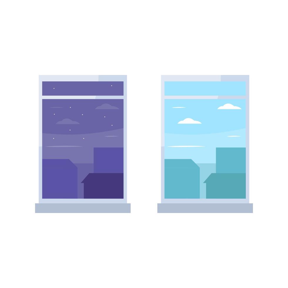 noite e dia vista do windows conceito ilustração design plano vector eps10. elemento gráfico moderno para página de destino, ui de estado vazio, infográfico, ícone