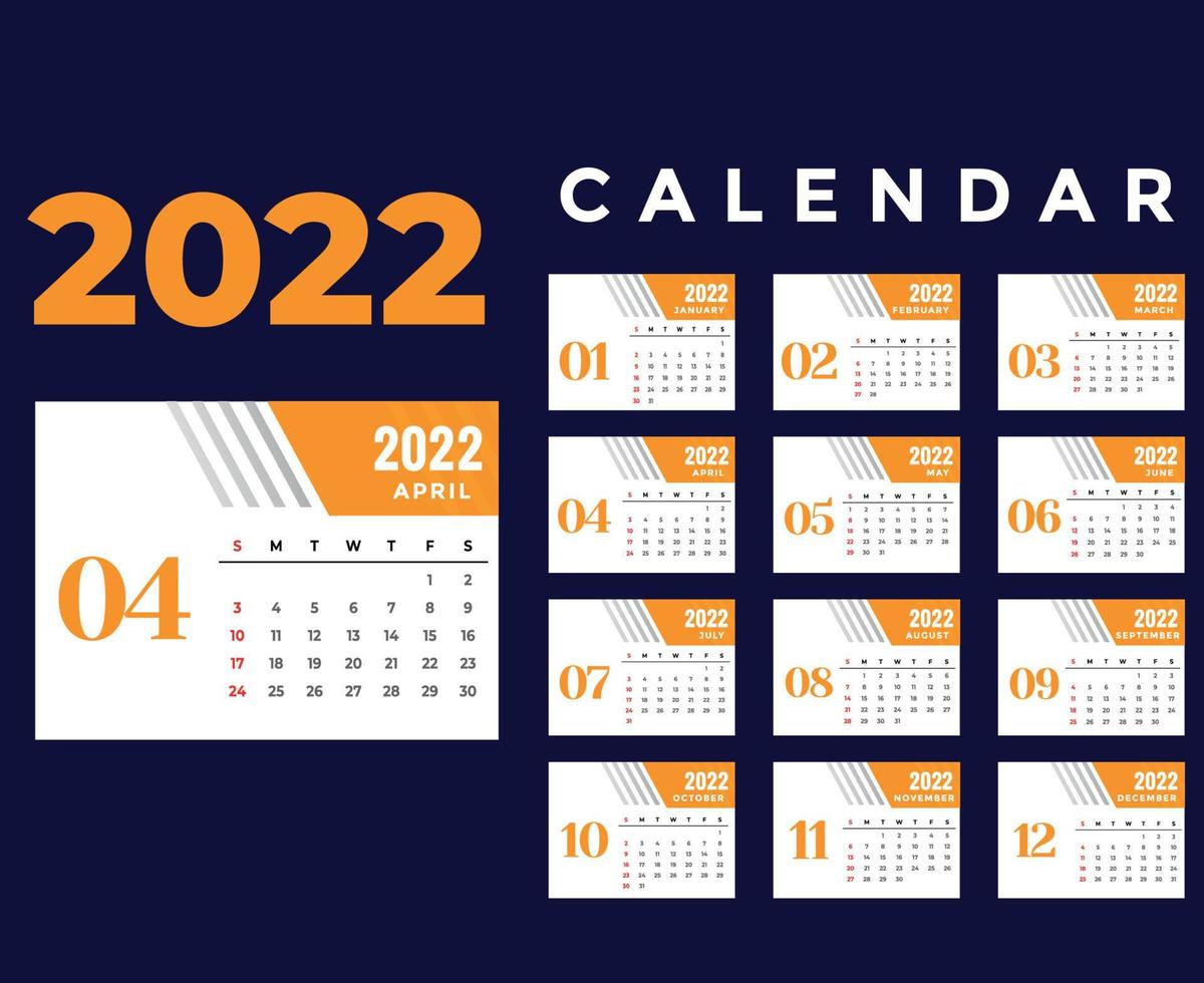 calendário 2022 mês de abril feliz ano novo design abstrato ilustração vetorial cores com fundo azul vetor