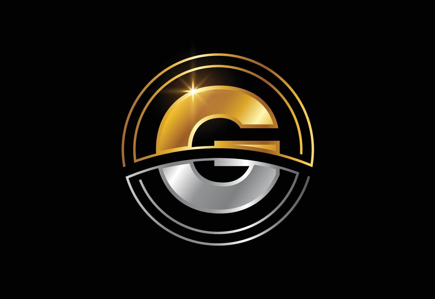 letra inicial g com moldura de círculo. símbolo do alfabeto de cor dourada e prata para identidade de negócios corporativos vetor