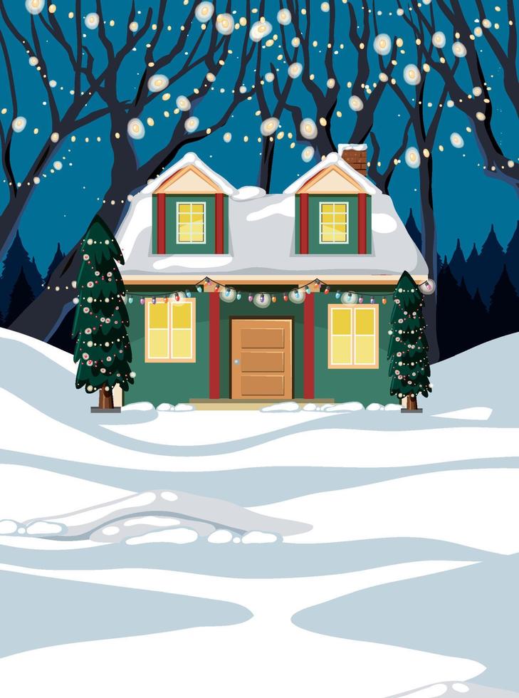 cena de inverno de natal com casa coberta de neve vetor
