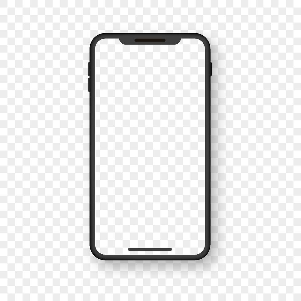 maquete de smartphone com tela transparente. celular preto em fundo transparente com tela em branco. simular smartphone realista. vista frontal. ilustração vetorial. vetor